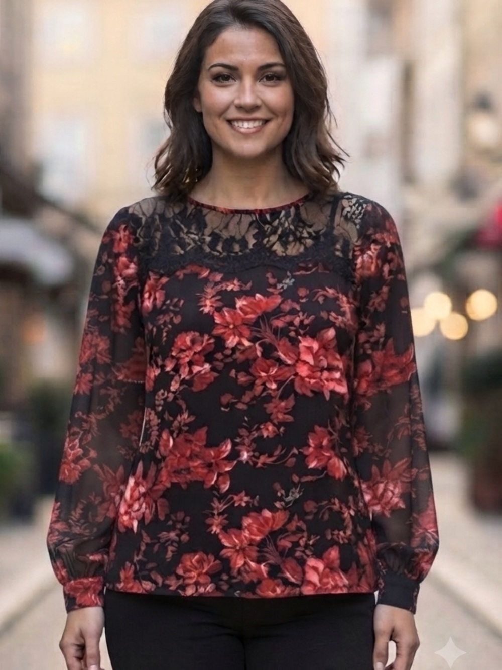 NWT Carmen Marc Valvo Floral Lace Tunic Blouse Romantic Boho Elegant Top